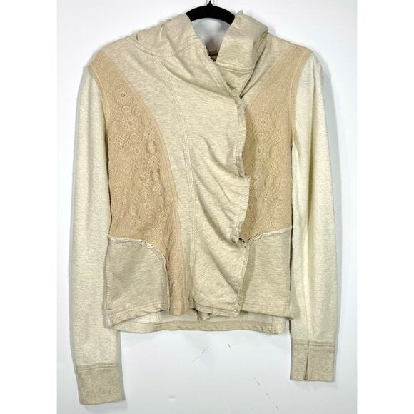 Free People Clementine Cream Lace Asymmetrical Boho Jacket Snap Size Small/P - Picture 1 of 10